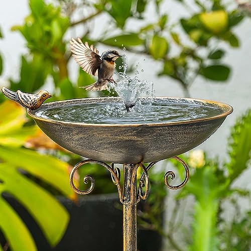 11.4" W*27.6" H Cast Iron Pedestal Bird Bath, Bird Baths for Outdoors | bird bath for outside,Bird feeder,Seed Tray Garden Yard Decoration,Outdoor garden terrace decoration（Antique Bronze） - color: Vintage Gold