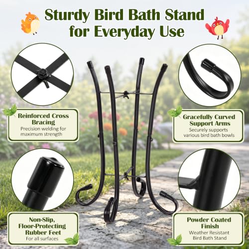 Outdoor Metal Bird Bath Stand, Sturdy Birdbath Bowl Stand, 17 Inch, Fade and Weather Resistant, Outdoor Decoration for Glass BirdBaths, Garden Yards Lawn(Elegant) - style: Elegant