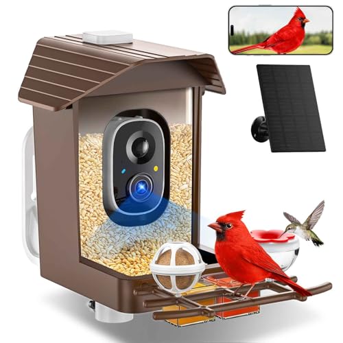 Bird Feeder with Camera Solar Powered, 2K HD Live Video Smart Bird Camera for Outdoors, Motion Detection with Instant Alerts, IP65 Waterproof, Bird Watching Gifts for Nature Lovers | AI Bird Recognition | Capture Birds in 2K HD | Built for Outdoors | Sola