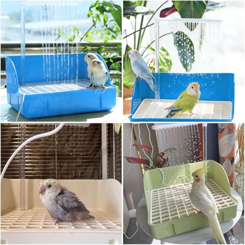 kathson Automatic Parakeet Bird Bath with Pump,Parrot Shower Bathtub (Blue) | Circulating Water System Large Bird Fountain Bath Bathing Tub for Budgie Cockatiel Lovebird Conure - color: Blue