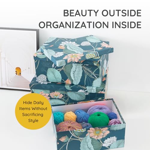 Soul & Lane - Enchanted Garden Decorative Storage Boxes with Lids, Set of 3 | Large Nesting Paperboard Storage Boxes for Keepsakes and Photos, Bold Dark Floral Containers for Home Decor - color: Enchanted Garden