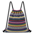 Van Caro Bohemian Drawstring Backpack Light Cinch Bag Gym Sack String Bag - color: D-blue