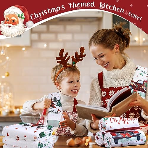 Oudain 6 Pcs Christmas Kitchen Towels Christmas Hand Towels Buffalo Plaid Xmas Tree Snowman Dish Cloths 24 x 16 Inch Santa Truck Decorative Tea Dishcloths for Home Kitchen Bathroom Winter Xmas Gifts - color: Cute
