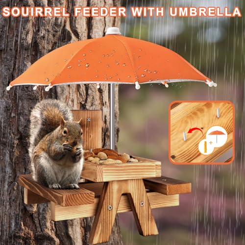 Gnodary Squirrel Feeder with Umbrella, Squirrel Feeders for Outside, Squirrel Picnic Table Feeder - Chipmunk Feeder Hold Corn, Corn Cob, Peanuts (Orange) - color: Orange