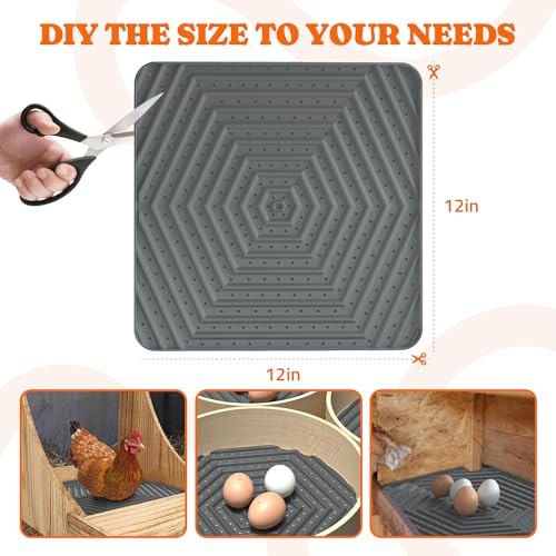 Pawtners 10-Pack Washable Chicken Nesting Box Pads, Reusable Laying Pad | Silicone Enduring Nesting Box Liners 12"x 12" Chicken Laying Pads for Laying Egg Poultry Nest Box Pads Easy to Clean - color: Grey - 10Pack