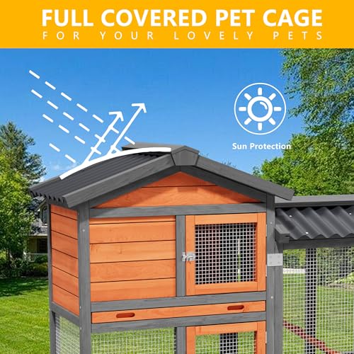 Chicken Run Coop, Small Poultry Quail Cage Rabbit Pet Hutch House | Pull-Out Removable Tray, Asphalt Openable Roof, Non-Slip Ramp,Ideal for Backyard Outdoor Use - color: Brown