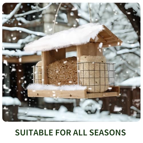 Solution4Patio US Cedar Hopper Bird Feeder for Outdoors Hanging, Handcrafted Wood Double Suet Cage & Clear View Windows, Squirrel-Proof Wild Bird Feeder for Cardinals, Finches, Chickadees - style: Rectangle