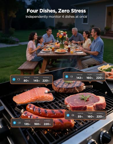 GoveeLife Smart Wireless Meat Thermometer Digital 4 Probes with App Alarm | Stable Bluetooth WiFi Transmission, IP68 Waterproof, Standalone Charge Magnetic Base, Grill Thermometer for BBQ, Smoker, Oven - style: 4 Probe