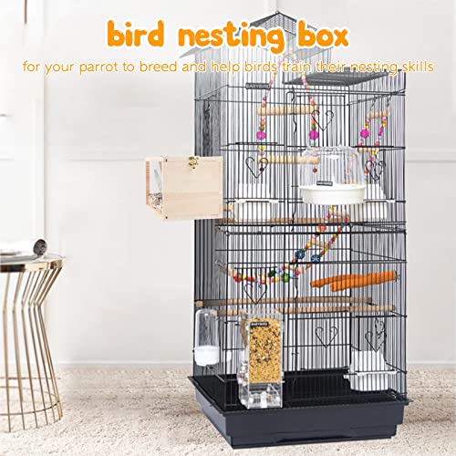Rypet Parakeet Nesting Box, Cockatiel Bird Nest Box with Perch(M) | Wood Bird Cage House, Transparent Thwartwise Design, Warm & Durable for Cockatiel Lovebirds Budgie Finch Parrotlets Canary - size: Medium