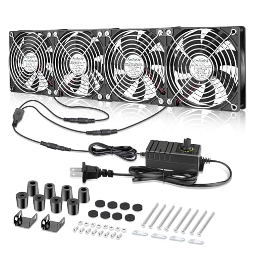 4X 120mm Server Rack Fan with Speed Control 110V 240V Ball Bearing | Big Airflow DIY AC Fans for Mining Rig, Crawlspace, Basement, Refrigerator, Greenhouse Cooling - size: 120x25mm x4