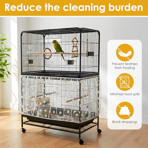 Universal Bird Cage Seed Catcher, Nylon Mesh Stretchy Bird Cage Skirt | Bird Cage Mesh Cover For Round Square Cages, Feather Debris Containment, Airy Soft Cover