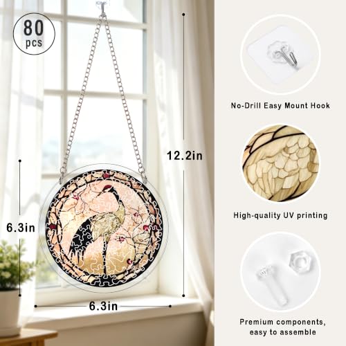 Red Crowned Crane Acrylic Jigsaw Puzzle Suncatcher Bird Window Decor 6.3" | Acrylic Jigsaw Puzzle Decor, Birthday Gifts for Women Nana, Mothers Day Gifts for Mom Grandma, Christmas Stocking Stuffer - size: 6.3 x 6.3 IN