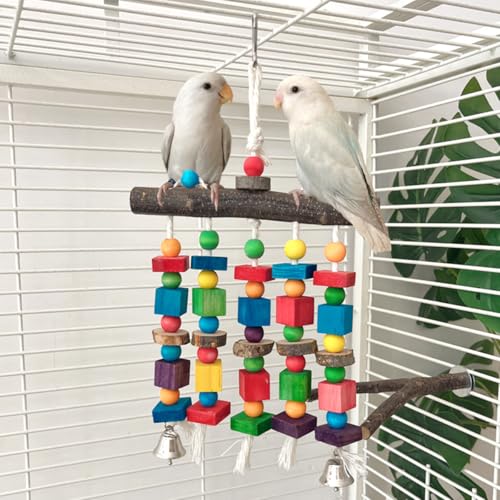 Bird Chewing Toys for Parakeet- Parrot Cage Bites, Wooden Block Cockatiel Toy for Small and Medium Parrots and Birds - color: Colorful