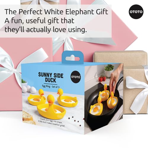 OTOTO Egg Rings 3 Pack - Silicone Egg Separators with Duck Holders, Egg Circle Mold Set, Egg Ring for Sandwiches, Pancake Molds & Fried Eggs, Unique Kitchen Gadgets, Fun Gifts (Sunny Side Duck) - color: Yellow