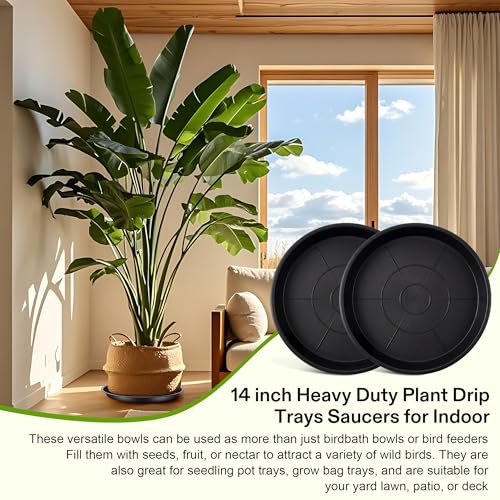3 Pack Plastic Bird Bath Bowl, 14”Ground Bird Baths for Outdoor(Black） | Large Durable Birds Bath Dish for Garden Yard, Birds Water Bowl Feeder Tray Replacement, Weather Resistant ABS Plastic - color: Black
