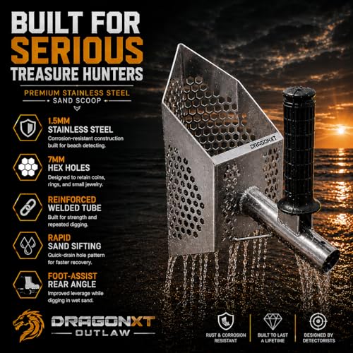 Outlaw Premium Stainless Steel Beach Sand Scoop Sifter with Front Handle and Long Handle Mount - size: Scoop