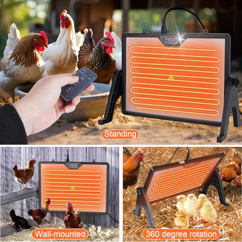 Chicken Coop Heater Radiant Chicken Heater for Inside Coop 180W with Remote Control Timing Function, Adjustable Temp, Light, Perfect Chicken Coop Accessories Kitten Puppy Pets for Winter(Fahrenheit) - size: 23.6"L x 17.7"W x 13.0"H