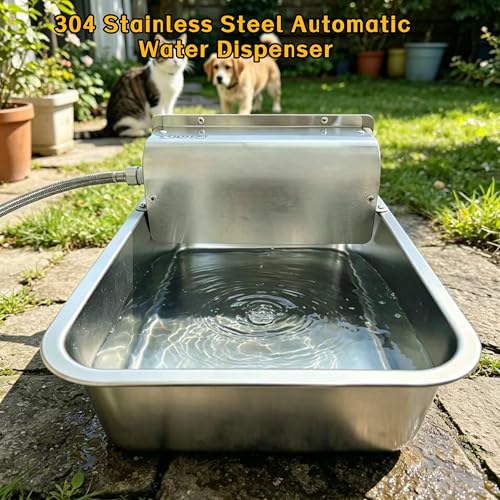 Automatic Dog Water Dispenser,Wide Mouth Design,Water Level Control | 11L Stainless Steel Outdoor Dog Water Bowl,with Float Valve Auto Refill for Dogs, Alpacas & Livestock,with 3/4" Brass Adapter - size: Large - Fixed Water Level