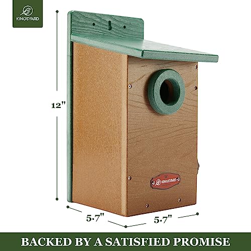 Kingyard Bluebird House, Outdoor Bird House with Predator Guard | Recycled poly lumber nesting box with a 1.5-inch entrance hole, clear viewing panel, bottom ventilation holes - color: Green