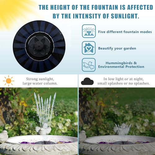 7.1" Solar Bird Bath Fountain Pump with Filter for Bird Baths | 9V/2W Solar Fountain Pump, 5 Spray Nozzles, Removable Filter Box, No Batteries Needed, Easy Outdoor Maintenance - color: Black-7.1" D