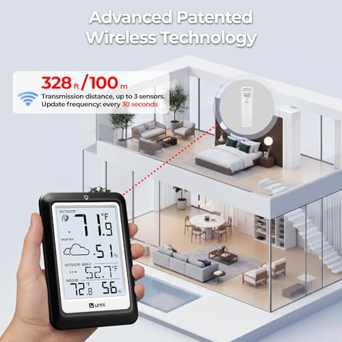Indoor Outdoor Thermometer Hygrometer Wireless Weather Station, Temperature Humidity Monitor Battery Powered Inside Outside Thermometers with 330ft Range Remote Sensor(Black) - color: Black