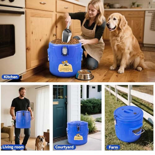 Newget 15lb Airtight Stainless Steel Dog Food Storage Container with Scoop | Airtight, Sturdy, Moisture-Proof, Large Metal Cat & Dog Food Container with Lid, Prevents Pets from Opening, Easy to Clean - size: 15 lb