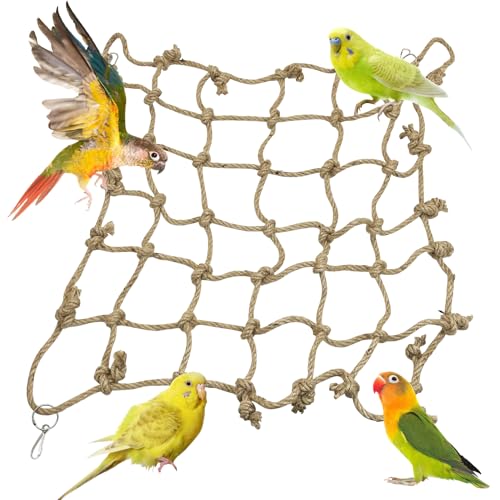 Tfwadmx Natural Bird Rope Net, Large Size - 24''X24'' Parrot Swing Hammock, Bird Climbing Ladder Hanging Cage Perch Chew Toys for Budgies Macaw Conure Finch Cockatoo Budgie African Grey Parakeet