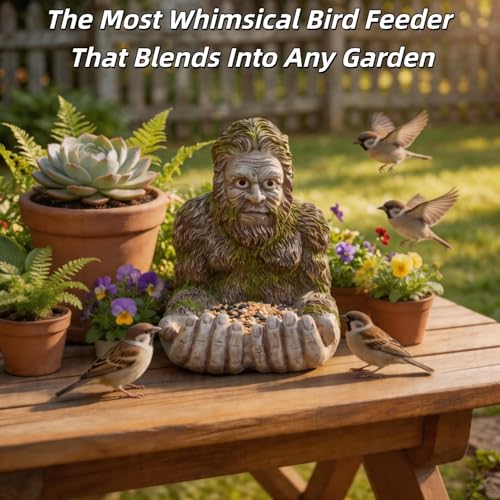 2026 New Extra Large Bigger Bigfoot Bird Feeder for Outdoors - Hand-Painted Garden Sculpture & Wild Bird Feeder, Large Capacity with Hidden Hook, Unique Gift for Bird Loverse