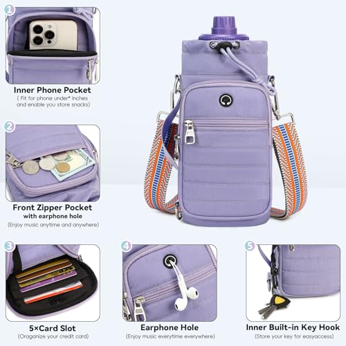 Water Bottle Carrier bag with Strap Phone Pocket for Walking, Hiking, Cycling - color: 4-Purple, size: 32oz-40oz
