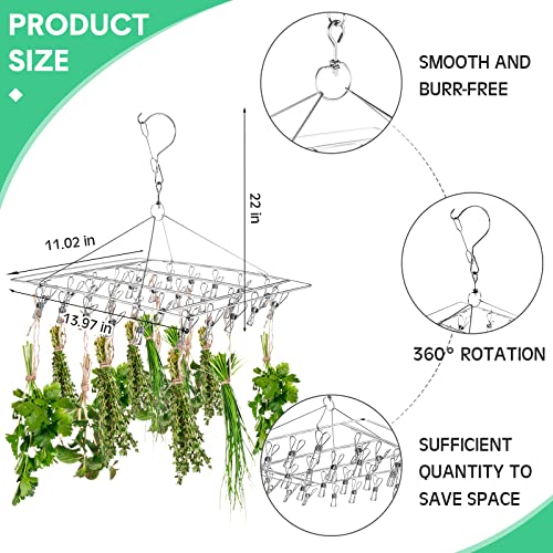 4Pcs Hanging Drying Rack for Herb with 30 Stainless Steel Clip Dryer Hook | Space Saving, for Fresh Herb, Flower Bud, Plants, Culinary Dry Rack, Clothes Laundry - style: Square