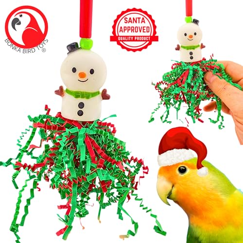 Bonka Bird Toys 3003 Christmas Snowman Crinkle 5" x 4.5" Plastic and Paper Bird Toy for Parakeets Lovebirds Cockatiels Parrotlets Senegals Quakers and Small Birds Cage Chew Shred Toy