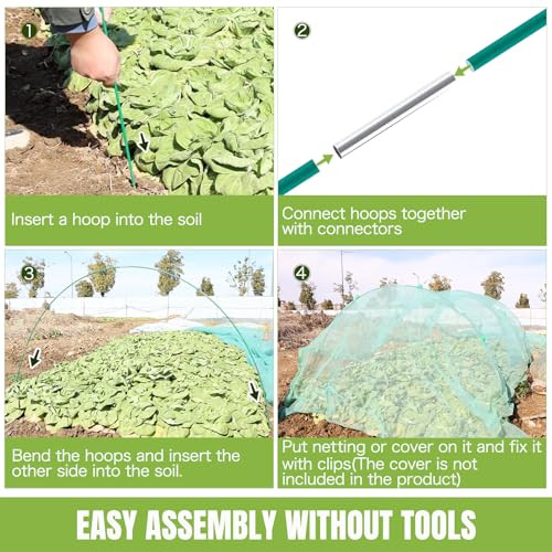 72 Pack Garden Hoops for Raised Beds, 12 Sets Fiberglass with PVC | Durable, Rust-proof, DIY greenhouse tunnel, For row cover, Bird netting, Plant frost protection, Extends growing season - color: Green-72P