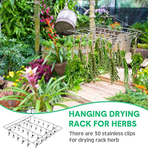 4Pcs Hanging Drying Rack for Herb with 30 Stainless Steel Clip Dryer Hook | Space Saving, for Fresh Herb, Flower Bud, Plants, Culinary Dry Rack, Clothes Laundry - style: Square