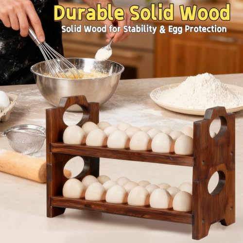 Wooden Egg Holder for Countertop,Holds 36 Eggs,2-Tier Farmhouse Egg Organizer for Fresh Eggs,Stackable Egg Storage Rack for Kitchen