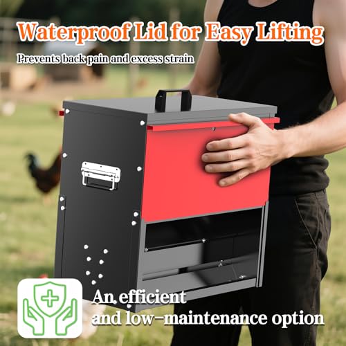 100lb Capacity Automatic Chicken Feeder | Metal Poultry Feeder, No Waste Waterproof Chicken Feeder, Suitable for Geese, Ducks, Turkeys, Quails - size: 100LB