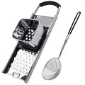 KEISSCO Stainless Steel Spaetzle Maker with Comfort Grip Handle, Homemade Traditional German Egg Noodle Dumpling Making Tool Set - color: Spaetzle Maker & Black Strainer