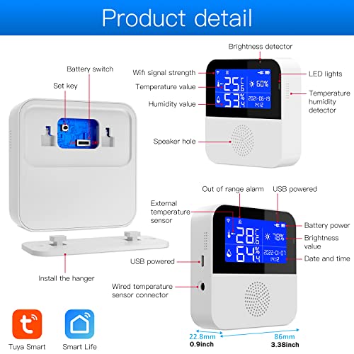 WiFi Thermometer Hygrometer with Waterproof Probe: Smart Temperature Humidity Sensor with LCD Backlit Screen & Calibration Function, App & Buzzer Alert, Indoor Temperature Monitor for Home Pet