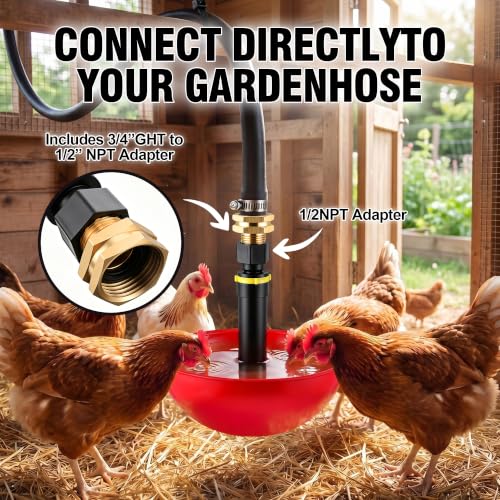 Automatic Poultry Fount with Garden Hose Adapter | Automatic Water Refill, Protective Cover, 3/4" GHT Adapter, Poultry Watering Solution