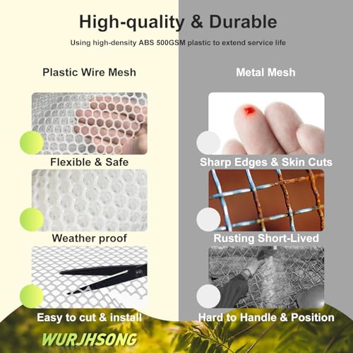 Plastic Wire Mesh Fence 16in x 20Ft Plastic Chicken Wire Mesh for Poultry, Dogs, Rabbit, Snake Barrier & Gardening Versatile Plastic Fencing (16in x 20Ft, White) - color: White, size: 16in x 20Ft