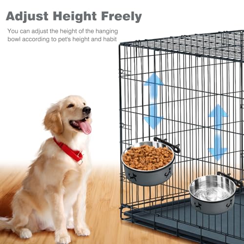Dog Crate Bowls, 2 Pack Stainless Steel Kennel Water Bowl Hanging No Spill | Mountable Food & Water Dispenser, Elevated Feeder for Crate Cage, for Small to Medium Pets Cat Puppy Bunny Guinea Pig Ferret - color: Gray