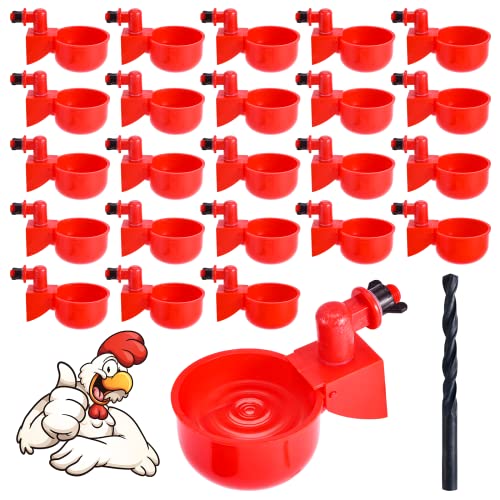 Chicken Water Cups,DIY Automatic Chicken Waterer for Poultry-24 Pack | Chicken Water Feeder,Gravity Filling Poultry Waterer with Hole Saw for Buckets Boxes Troughs
