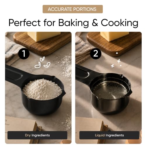 Color Up ½ Cup Measuring Cup (120 ml) – Premium Black Stainless Steel, Accurate for Wet & Dry Ingredients, Embossed Markings, Easy-Pour Spouts, Dishwasher-Safe, Kitchen Essential - size: 1/2 Cup (120 ml) Black