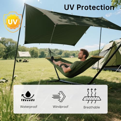 FREE SOLDIER Waterproof Camping Tarp Shelter Awning | Lightweight, Compact, Quick Setup, Waterproof Sun Shelter Campingtarp,For Backpacking, Beach, Travel and Outdoor Activities - color: Dark Green 10×13ft