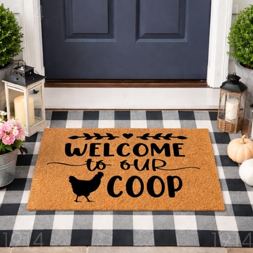 Funny Doormat: Welcome to Our Coop, Chicken Hen, Housewarming Gift for Backyard Poultry Farmers, Welcome Mat (24x36) 1914