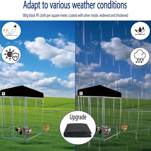 Hexagonal Metal Chicken coop with Cover for Yard, 12.5x6x7.5ft Large Chicken Run for 8 Chickens, Walk-in and Weatherproof Design Duck Pen, Thickened Black UV Protection Cover - size: 150.0"L x 90.0"W x 71.0"H