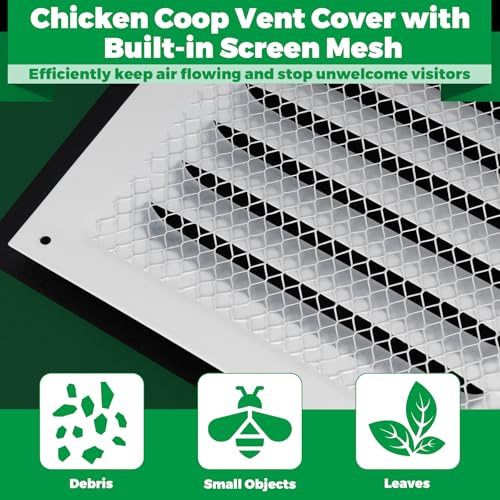 Forestchill Air Vent Louver for Chicken Coop, 10" x 10" Air Vent Grille with Built in Screen Mesh, Louvered Exhaust Grille for Chicken Coops Ventilation, White