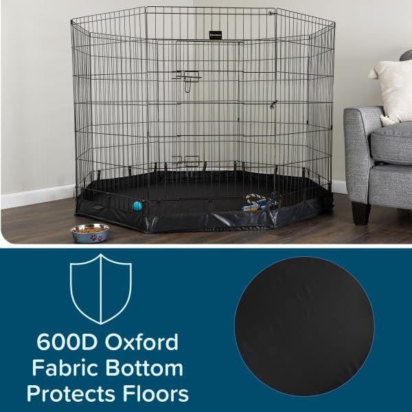 Dog Playpen - Foldable Metal Exercise Puppy Play Pen with Eight 24x42in Extra-Tall Panels and Gate - Indoor/Outdoor Dog Fence with Fabric Bottom for Dogs, Cats or Small Animals by PETMAKER (Black) - size: 24" x 42"