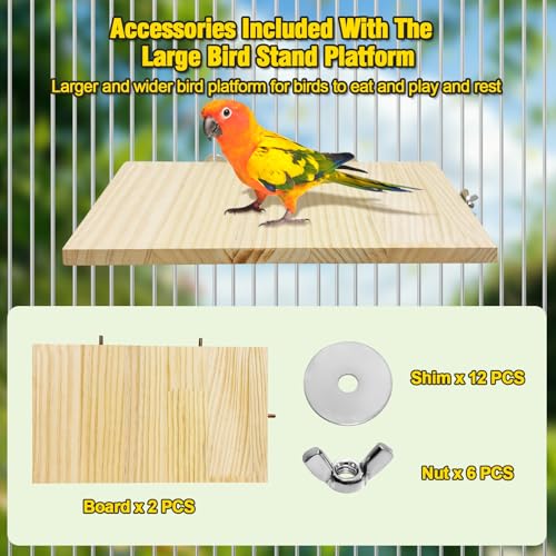 2PCS 13.8x7.9 inches Large Bird Perch Stand Wooden Parakeet Stand Platform Parrot Cage Accessories Rectangle Corner Stand Perch Shelf for Budgie Cockatiel Conure Macaw African Grey Chinchilla