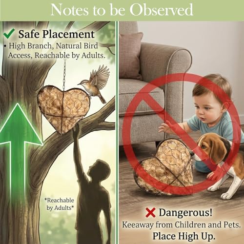 Handmade Fiber Bird Nesting Heart – Natural Nesting Material for Wild Birds, Refillable Jute & Cotton Holder for Garden, Patio & Outdoor Decor (1pc)