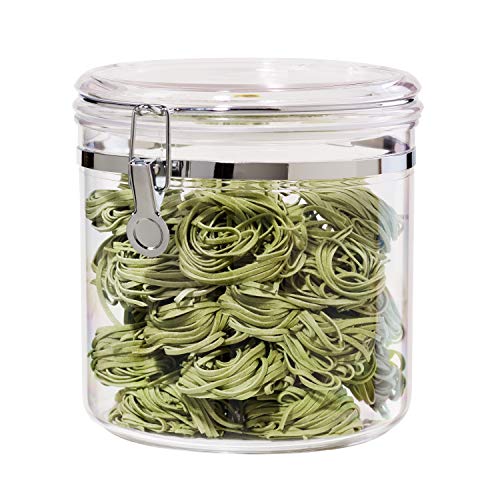 Oggi Jumbo Clear Canister with Clamp Lid, 150 oz - Airtight Food Storage Container, for Kitchen & Pantry Storage of Bulk, Dry Foods Including Pasta, Flour, Sugar, Coffee, Rice, Tea, Spices & Herbs - size: 150-Fluid Ounce